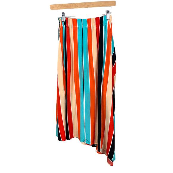 ASTR Monica Striped Midi Skirt Buttons Aqua Orange XS Extra Small - Picture 4 of 11